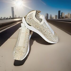 Gold Michael Kors Bodie Slip-On Sneakers Size 10M metallic embellished crystals